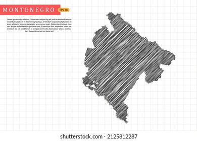Montenegro Map - World Map International vector template with black outline graphic sketch and old school style isolated on white grid background - Vector illustration eps 10