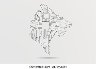 Montenegro Map - World map vector template with Abstract futuristic circuit board Illustration or High-tech technology mash line and point scales on white background - Vector illustration ep 10