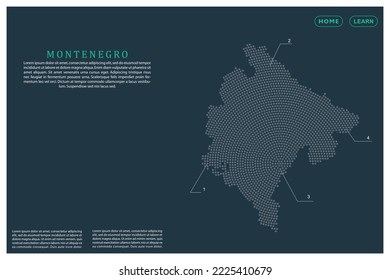 Montenegro Map - World map vector template with Grey dots, grid, grunge, halftone style isolated on green background for education, infographic, design, website, banner - Vector illustration eps 10