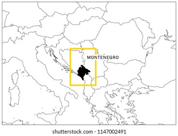 Montenegro map yellow frame geography national 