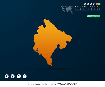 Mapa de Montenegro de gradiente amarillo y naranja sobre el vector de fondo oscuro.