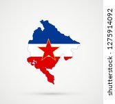Montenegro map in Yugoslavia flag colors, editable vector.