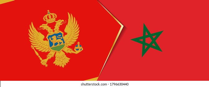 Montenegro and Morocco flags, two vector flags symbol of relationship or confrontation.