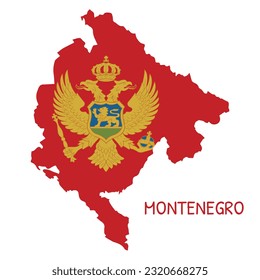 Montenegro National Flag Shaped as Country Map