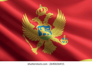 Montenegro national flag waving in the wind, realistic detailed silk texture