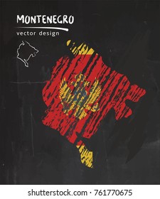 Montenegro national vector map with sketch chalk flag. Sketch chalk hand drawn illustration