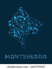 Montenegro network map. Abstract geometric map of the country. Internet connections and telecommunication design. Amazing vector illustration.