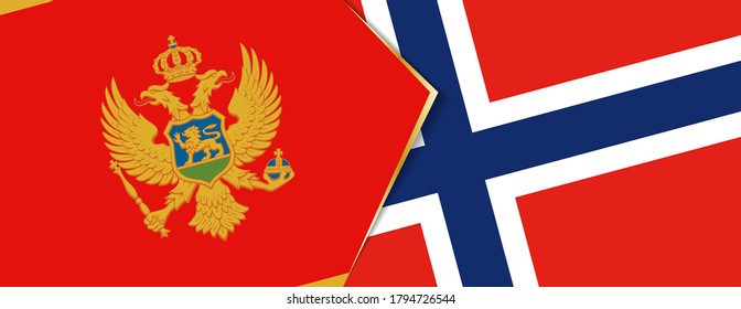 Montenegro and Norway flags, two vector flags symbol of relationship or confrontation.
