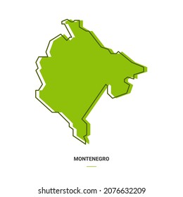 Montenegro Outline Map with Green Colour. Modern Simple Line Cartoon Design - EPS 10 Vector