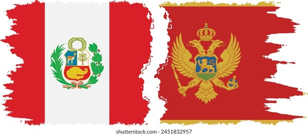 Montenegro and Peru grunge flags connection, vector