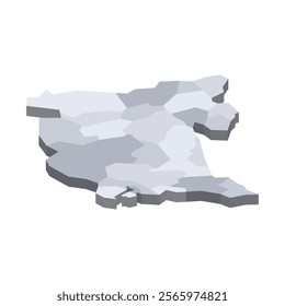 Montenegro political map of administrative divisions - municipalities. 3D isometric blank vector map in shades of grey.