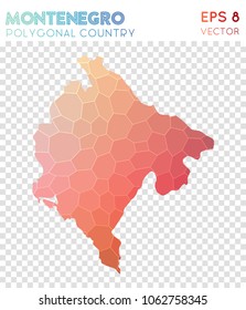 Montenegro polygonal, mosaic style country map. Stunning low poly style, modern design for infographics or presentation.