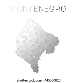 Montenegro polygonal vector map. Molecular structure country map design. Network connections polygonal Montenegro map in geometric style for your infographics.