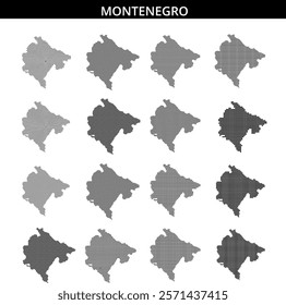 Montenegro is represented with a dotted outline on a clear background, showcasing its geographical shape.