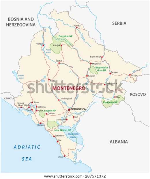 Montenegro Road National Park Map Stock Vector (Royalty Free) 207571372