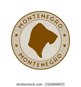 Montenegro round badge vector. Country round stamp with shape of Montenegro, isolines and circular country name. Astonishing emblem. Attractive vector illustration.