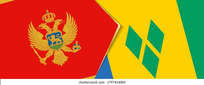 Montenegro and Saint Vincent and the Grenadines flags, two vector flags symbol of relationship or confrontation.