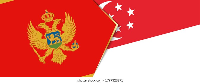 Montenegro and Singapore flags, two vector flags symbol of relationship or confrontation.