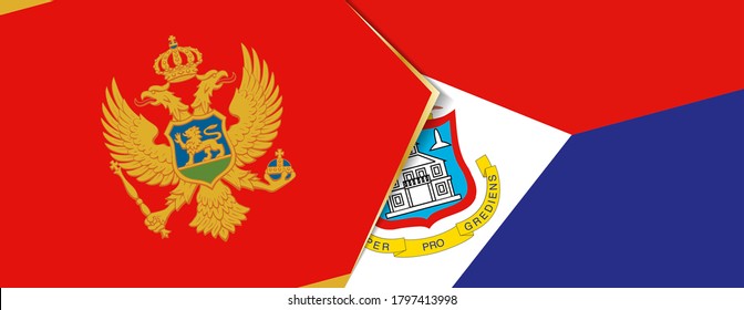 Montenegro and Sint Maarten flags, two vector flags symbol of relationship or confrontation.