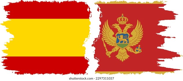 Montenegro and Spain grunge flags connection, vector