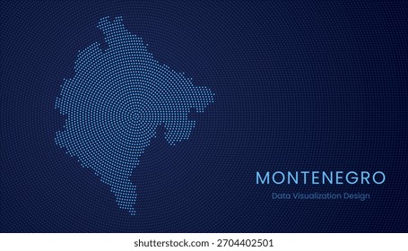 Montenegro stylized dotted map in modern circular data tech visualization concept.