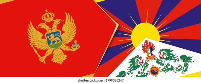 Banderas de Montenegro y del Tíbet, dos banderas vectoriales símbolo de relación o enfrentamiento.