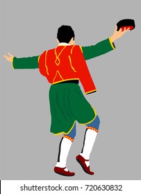 Montenegro traditional wedding dance Oro. Balkan music player and singer vector illustration. Folklore event. Groom dancer.