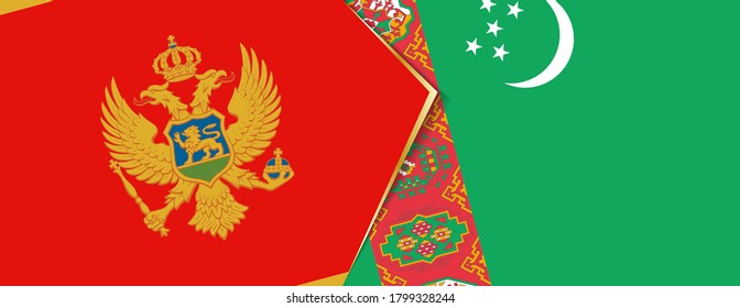 Montenegro und Turkmenistan Flaggen, zwei Vektorflaggen Symbol für Beziehung oder Konfrontation.