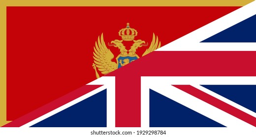 montenegro and united kingdom flags. vector background
