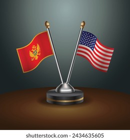 Montenegro and United States table flags with gradient backgrund. Vector Illustration