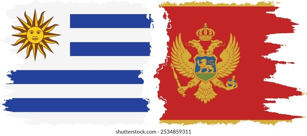 Conexión de banderas grunge de Montenegro y Uruguay, Vector