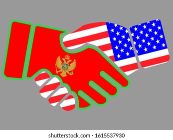 Montenegro and USA flags Handshake vector