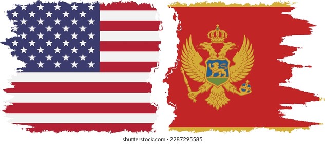 Montenegro and USA grunge flags connection, vector