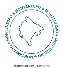 Montenegro vector map. Retro vintage insignia with Montenegro map. Distressed visa stamp with Montenegro text wrapped around a circle and stars. Country map vector illustration.