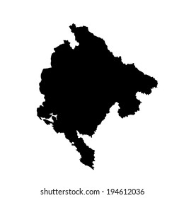 Montenegro vector map silhouette isolated on white background. High detailed silhouette illustration. Former republic in Yugoslavia. Balkan state.