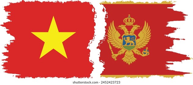 Montenegro and Vietnam grunge flags connection, vector