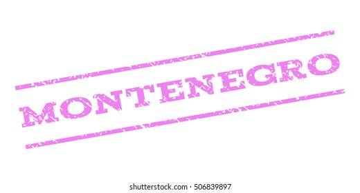 Montenegro watermark stamp. Text caption between parallel lines with grunge design style. Rubber seal stamp with unclean texture. Vector violet color ink imprint on a white background.