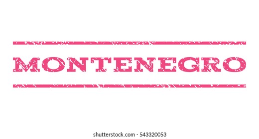 Montenegro watermark stamp. Text tag between horizontal parallel lines with grunge design style. Rubber seal stamp with unclean texture. Vector pink color ink imprint on a white background.