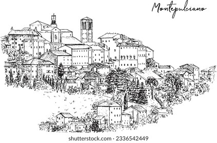 Montepulciano small medieval Tuscany town sketch