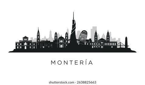 Monteria Colombia Skyline City silhouette vector.