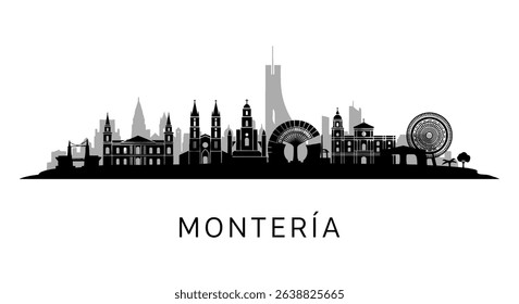 Monteria skyline silhouette with Colombia cityscape.