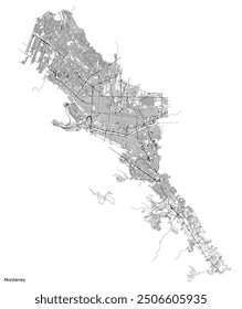 Monterrey city map with roads and streets, Mexico. Vector outline illustration.