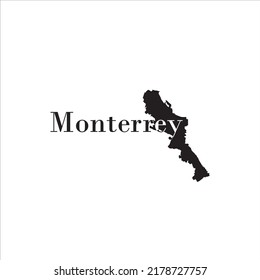 Mapa de Monterrey y diseño de letras negras sobre fondo blanco