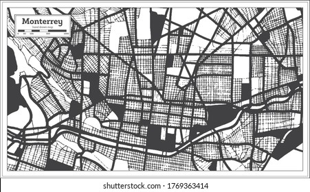 Monterrey Mexico City Map in Black and White Color in Retro Style. Outline Map. Vector Illustration.