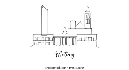 Monterrey Mexico Landmarks Skyline - Continuous One Line Drawing