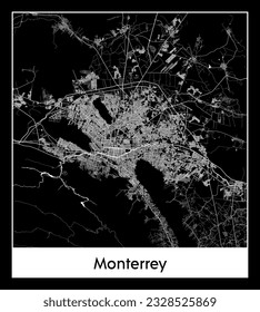 Monterrey Mexico North America City map black white vector illustration