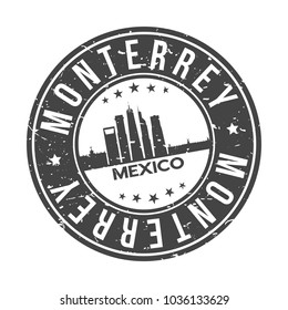 Monterrey Mexico Round Stamp Icon Skyline City Design badge Rubber.