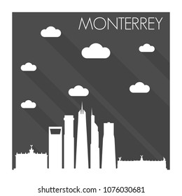 Monterrey Mexico Skyline City Flat Silhouette Design Background