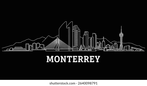 Monterrey with Mexico, Skyline Outline, Cityscape, and Black.