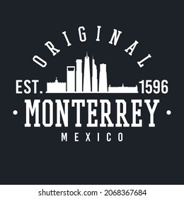 Monterrey, Nuevo Leon, Mexico Skyline Original. A Logotype Sports College and University Style. Illustration Design Vector City.